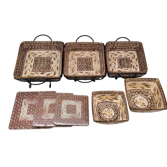 Temptations by Tara Old World Brown Cookware 11 Piece Set Bakeware Rack Bowl Set - Picture 13 of 13